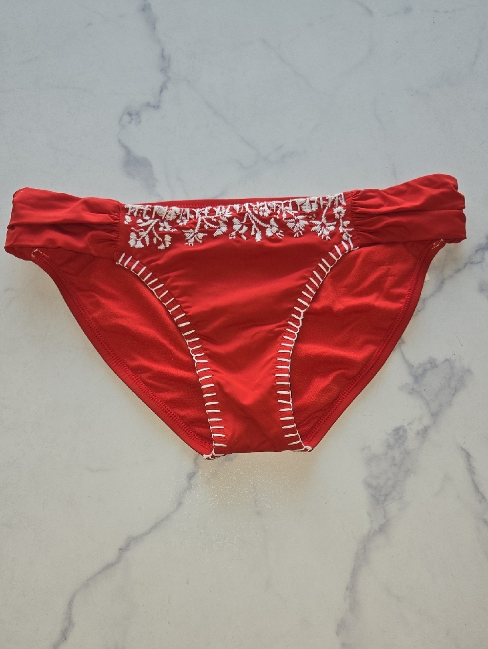 Lucky Brand Stitch in Time Side Sash Hipster Bikini Bottom Red & White Sz M NWT - Picture 2 of 9